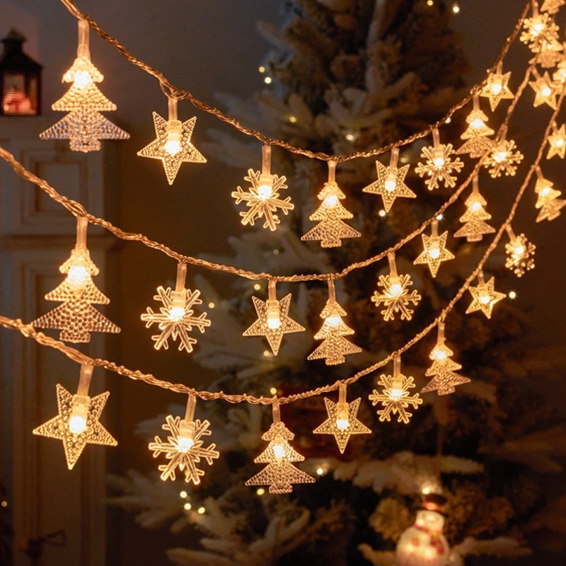 Duofou nueva cadena de lámparas de copo de nieve LED transfronterizas caja de baterías decoración de festividades luces de bodas de colores estrella de Navidad
