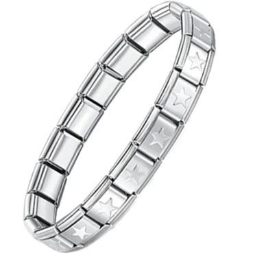 stainless steel bracelet, removable elastic link watch strap, italian european style, assorted charms