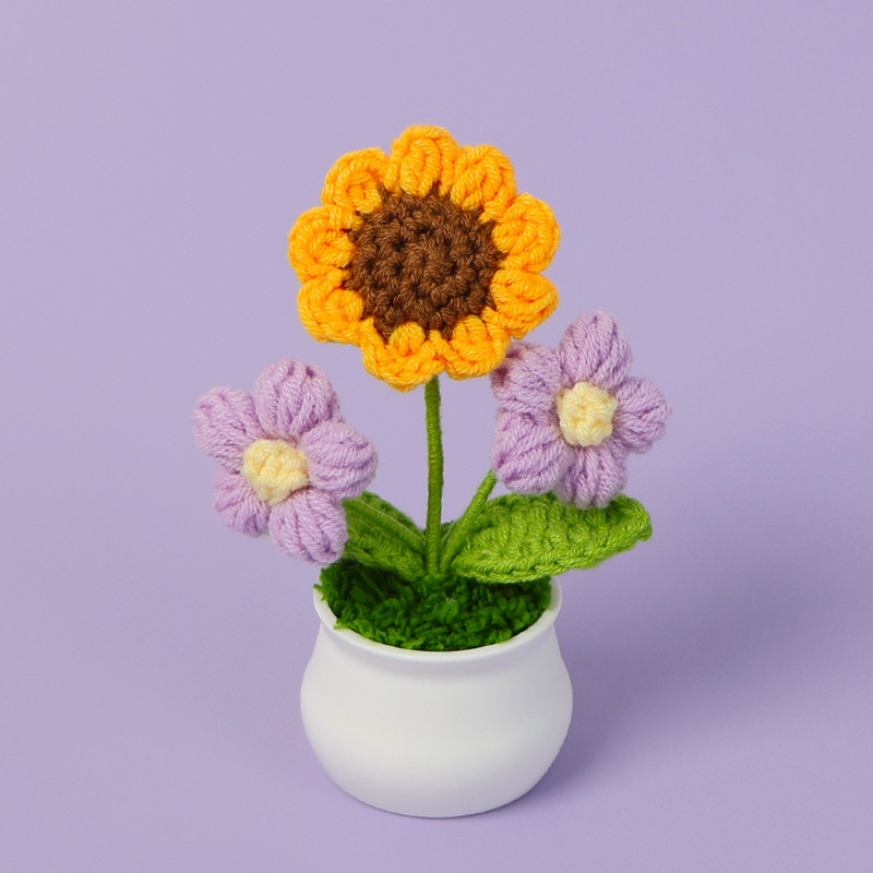 完成品クロスボーダーニットウールひまわり鉢植え造花研究デスクトップ装飾品卒業子供の日の小さなギフト|undefined
