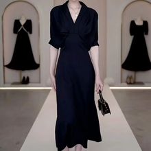 外贸爆款法式复古赫本风连衣裙女新款v领小黑裙高级感气质a字裙子