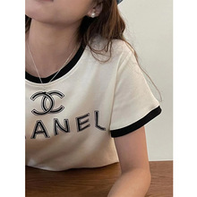 白色字母印花短袖T恤女春季韓國東大門新款寬松顯瘦圓領體恤