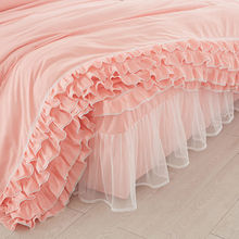 网红韩版公主蕾丝床裙式床罩式4四件套纯色花边被套床套1.5/1.8m