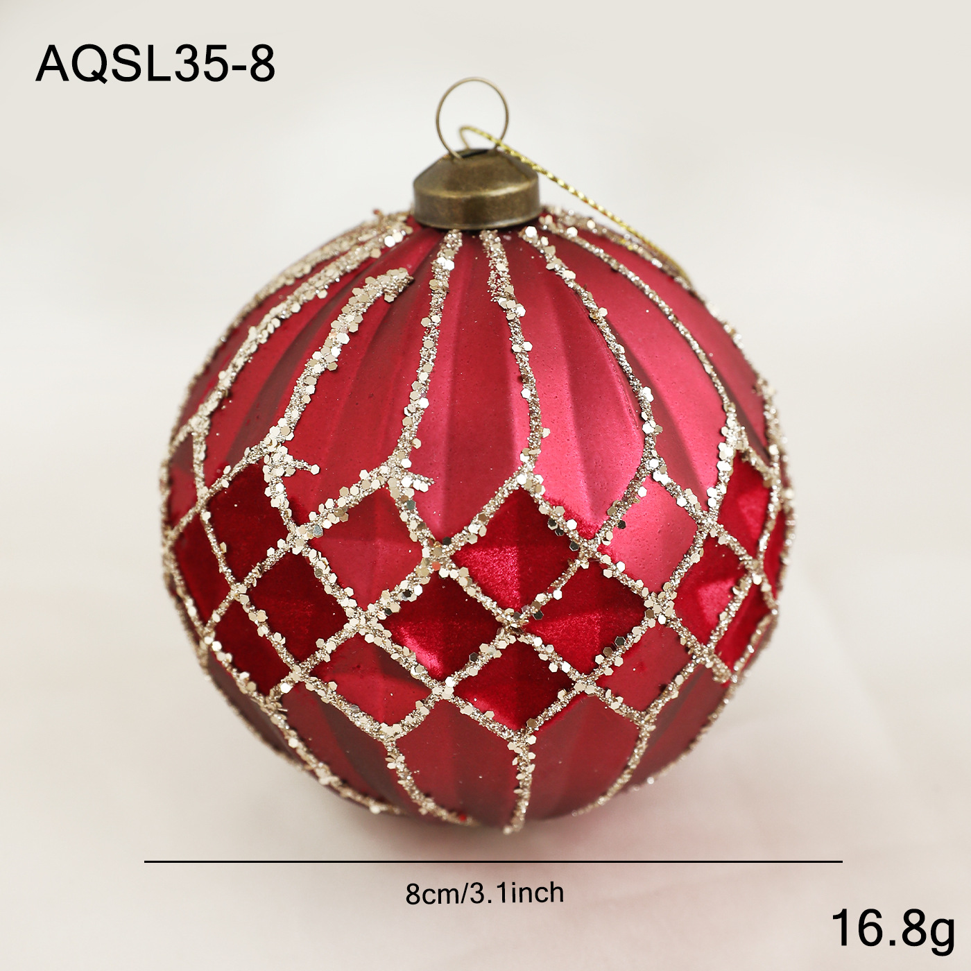 8CM rojo mate de alta calidad bola adhesiva polvo de oro galvanizado bola de decoración de árbol de Navidad colgante decoración colgante bola colgante image 7