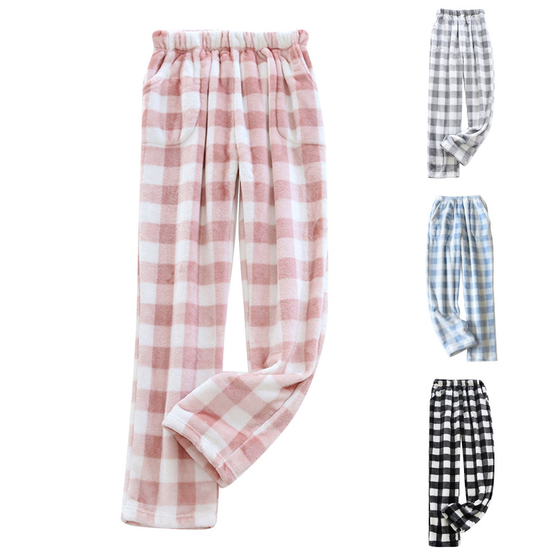 2025 New Cross-Border Amazon European and American Warm Flannel Casual Loose Plush Lounge Pants Sleep Pants Lazy Pants
