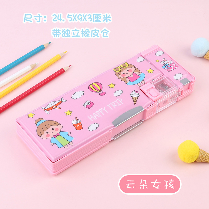 Caja de papelería con bloqueo de contraseña, botón multifunción, caja de lápices de gran capacidad de doble cara, dinosaurio, escuela primaria, niño, niña, jardín de infancia