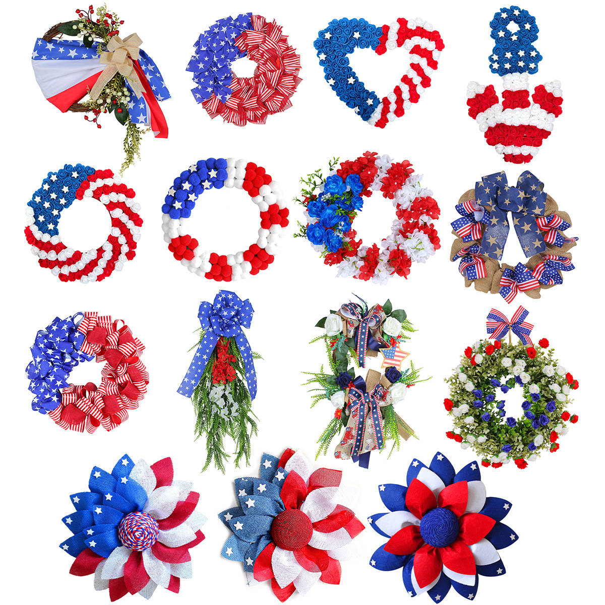 A variety of USA Independence Day wreath door hanging outdoor courtyard decoration flag rattan ring holiday party wall hanging
