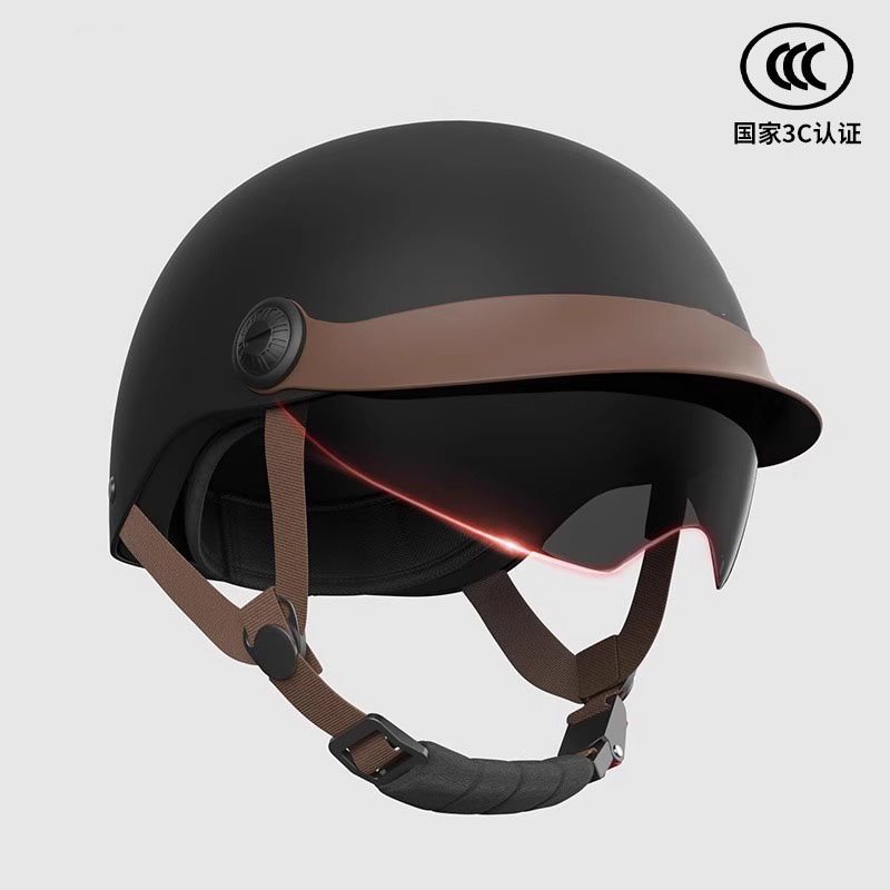 Universal Electric Motorcycle Helmet Women Battery Car Sunscreen Summer (Auto Parts and Accessories) - 3c-certified-cloud-carbon-black-brim-sunscreen-inner-lens