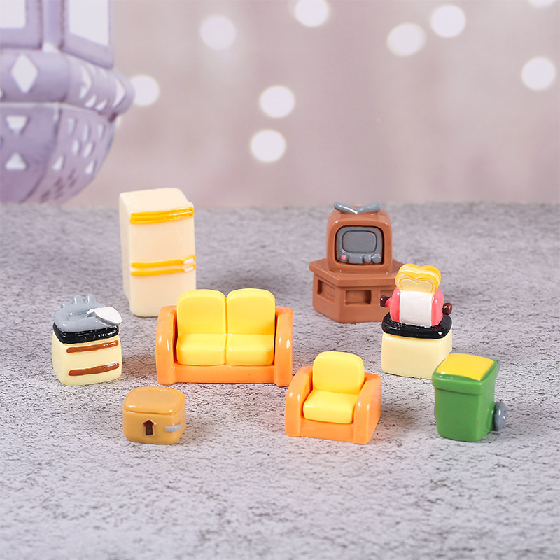 Simulation sofa mini furniture decoration micro landscape decoration TV bread maker trash can DIY toy
