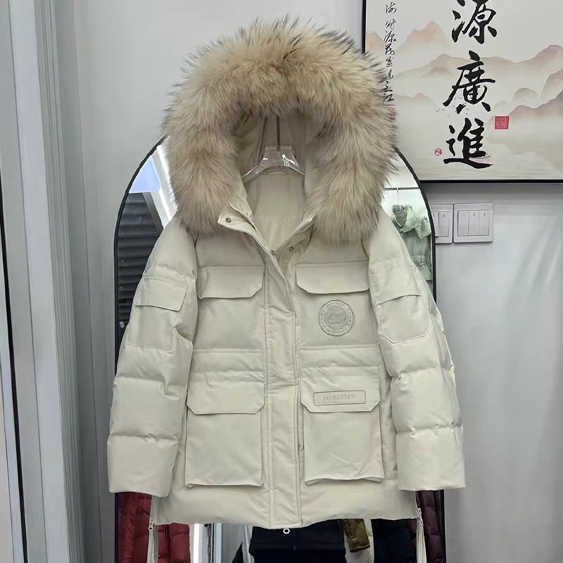 新款派克服工装羽绒棉服女2025年冬季连帽宽松加厚大毛领棉衣外套|undefined