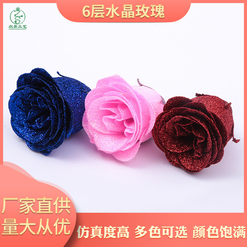 Factory Direct Sales Crystal Rose Gold Pink Flower Head Blue Enchantress Valentine's Day Bouquet DIY Material Glitter Rose Flower Factory Direct Sales Crystal Rose Gold Pink Flower Head Blue Enchantress Valentine's Day Bouquet DIY Material Glitter Rose Flower