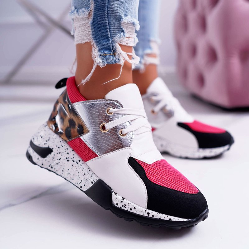 Women's Shoes thick soled shoes leopard print color matching lace up casual sports shoes women's shoes single shoes_voghion.com