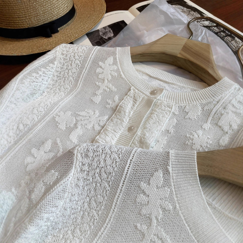 Reserved for Personal Use! Dingniu Channel Goods ~ 2025 Early Autumn French Three-Dimensional Jacquard Lace Splicing Cardigan/Pullover Knit