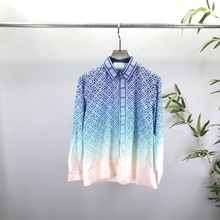 欧美潮流夏季男女新款 Ca长袖翻领衬衫渐变印花图案 平替跨境欧货