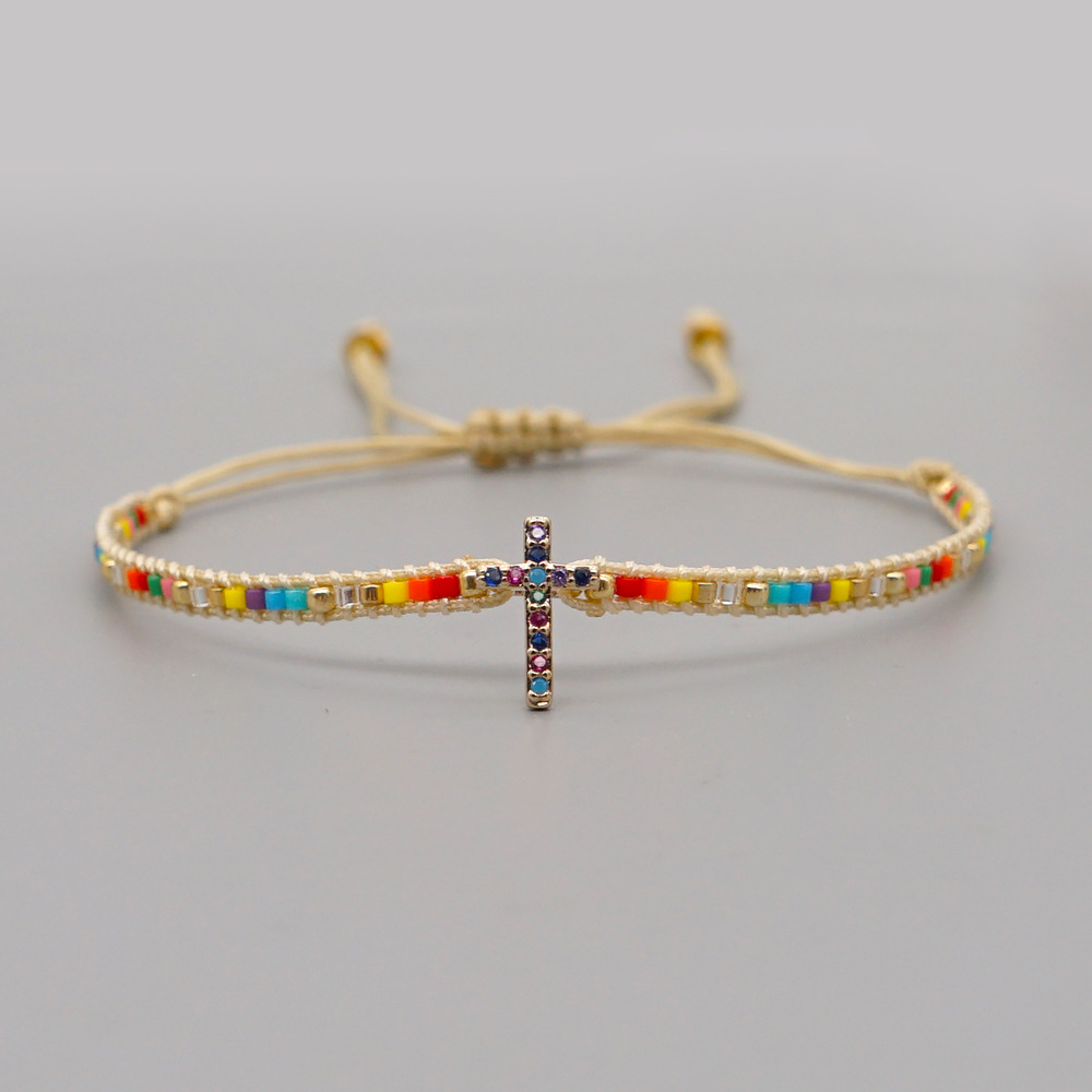 Nihaojewelry Wholesale Accessories Ethnic Style Diamond Cross Miyuki Beads Woven Bracelet display picture 6