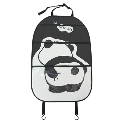 Chair back anti-kick pad protector, leather, cartoon panda design - naughty-panda-anti-kick-mat