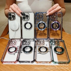 Iphone15promax携帯電話ケースアップル宇宙ケース四角転倒防止レンズ膜磁気吸引拡大鏡14