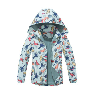 Autumn New Boys' outdoor waterproof breathable hooded zipper shirt 3D digital dinosaur printed jacket jacket jacket