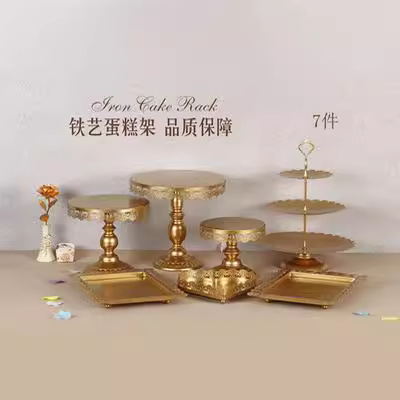 Estante de pastel europeo de hierro forjado conjunto de decoración de boda postres tienda de bocadillos estante de baile prop bandeja de pastel