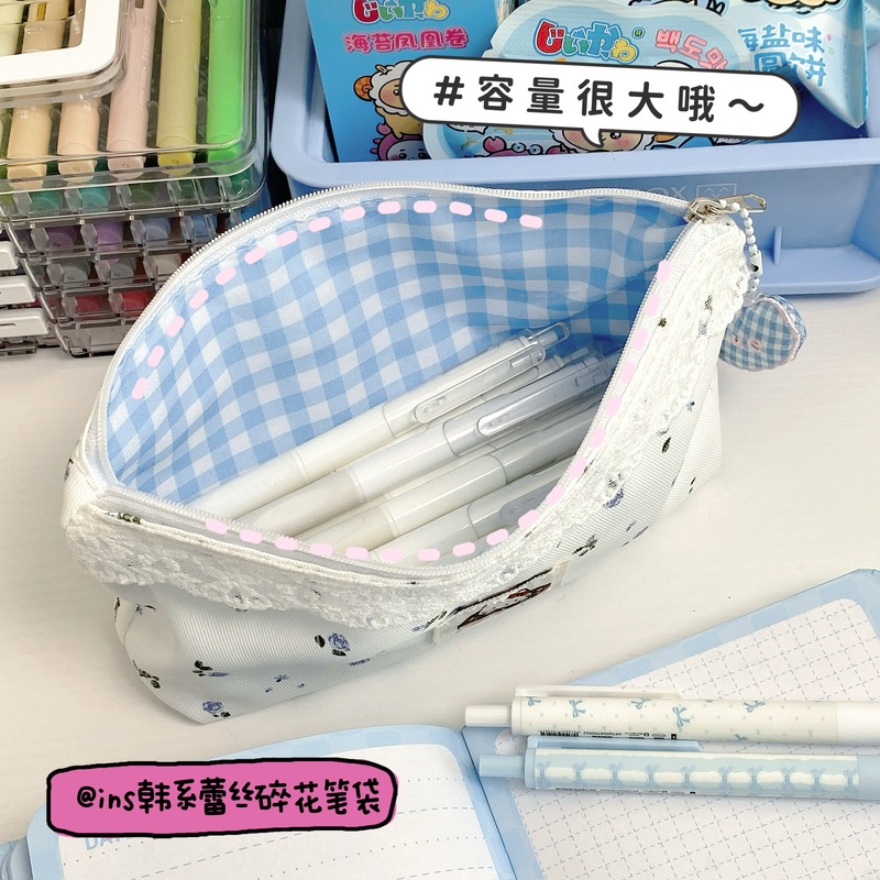 Xiaohongshu 人気のレース花柄 KT 鉛筆バッグ ins 高価値新鮮な収納袋学生文具バッグ鉛筆バッグ|undefined