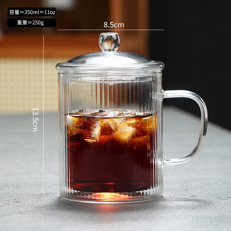 Fabricante al por mayor simple taza de vidrio de doble capa de rayas verticales transparente taza de vidrio resistente a altas temperaturas con mango taza de café de vidrio image 10