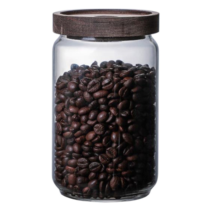 Cubierta de madera de acacia tarro de té de vidrio borosilicato granos de vidrio tarro de almacenamiento hogar cocina tarro sellado de vidrio