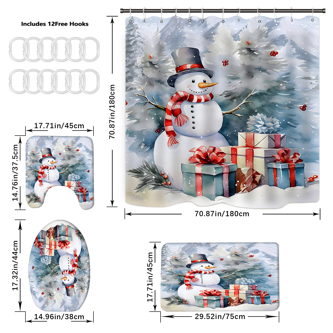 Cortina de ducha de poliéster impermeable con estampado navideño rojo, cortina de ducha creativa con diseño digital 3D, estilo americano y europeo, suministro directo transfronterizo del fabricante