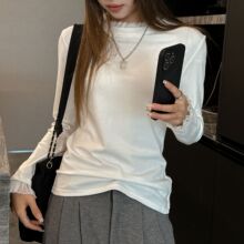 工厂早秋季蕾丝拼接打底衫女设计感小众长袖t恤修身显瘦内搭上衣