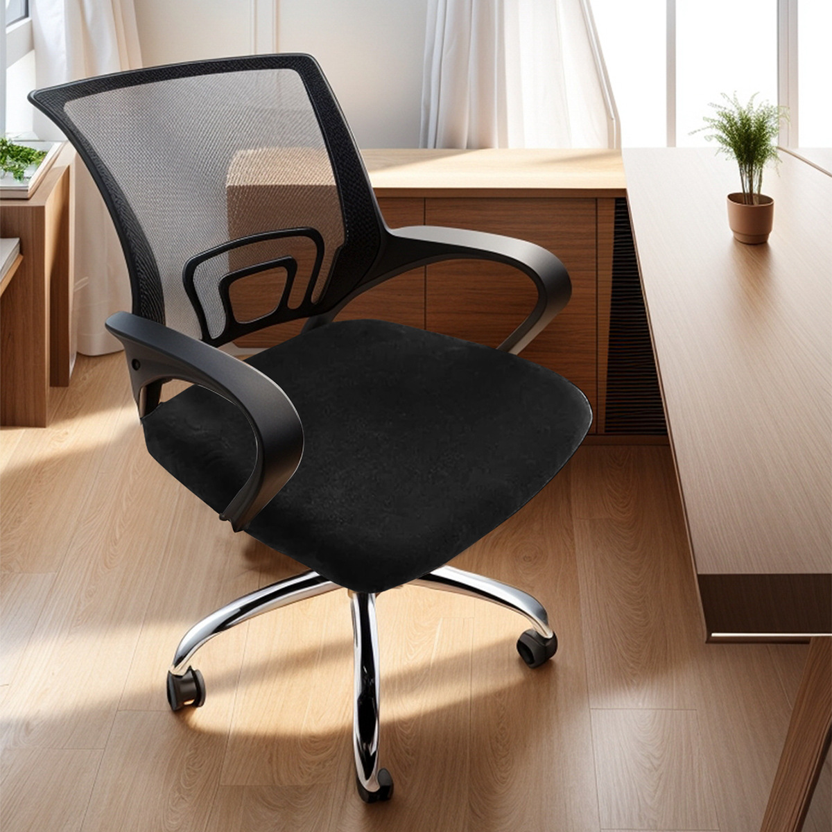 Amazon transfronterizo plata de zorro vello de oficina elástica cubierta de banco cubierta de cojín de silla universal de color sólido TEMU en stock