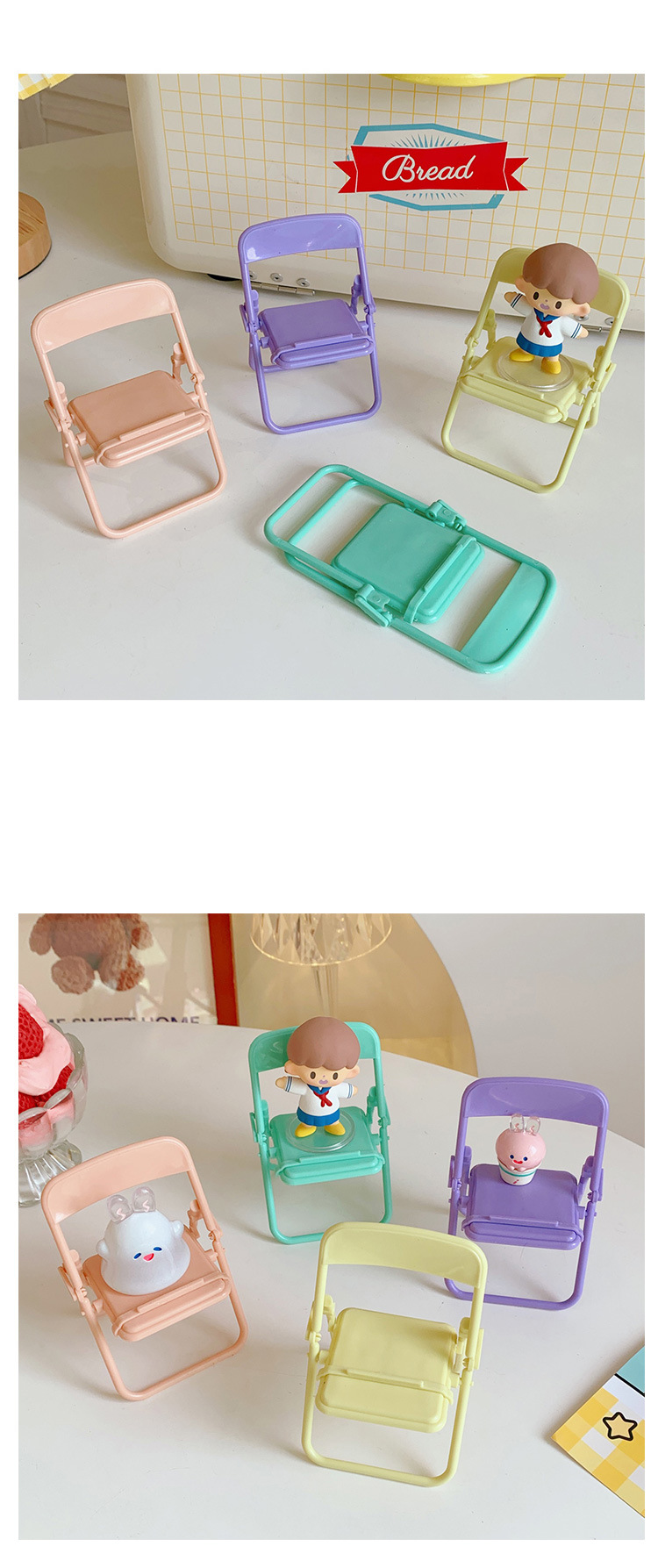 Creative Desktop Foldable Cute Solid Color Small Chair Phone Holder display picture 1