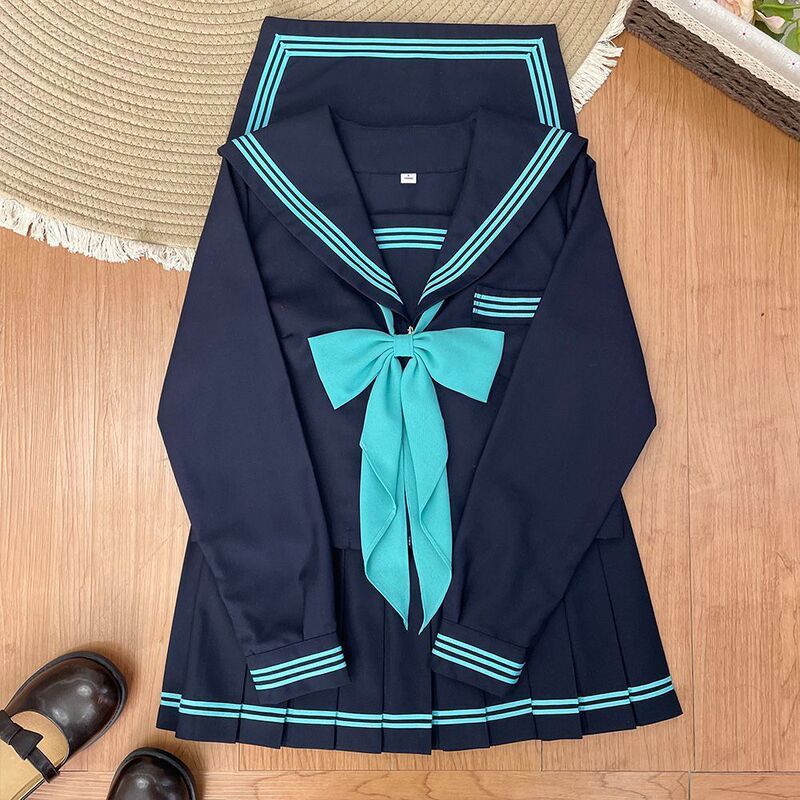【青三本】原创水手服初音色基础款长袖短袖衬衫上衣学院风JK短裙|undefined
