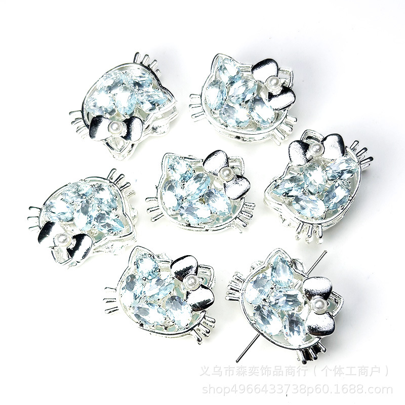 Sen Yi Jewelry Double-Sided Zircon-Inlaid Kt Cat Head Beads with Hole for DIY Straight Hole Beading Phone Chain Accessories