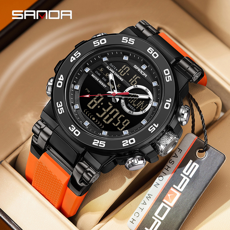 Reloj de pulsera de doble movimiento Sanda 3 reloj de despertador multifuncional impermeable nocturna para hombres