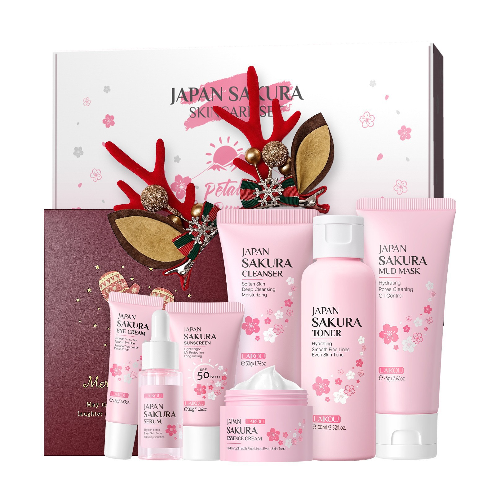 Nuevos productos transfronterizos LAIKOUFENYIQUIYUM combinación de flores de cerezo leche caracol paquete de cuidado de la piel comercio exterior en stock