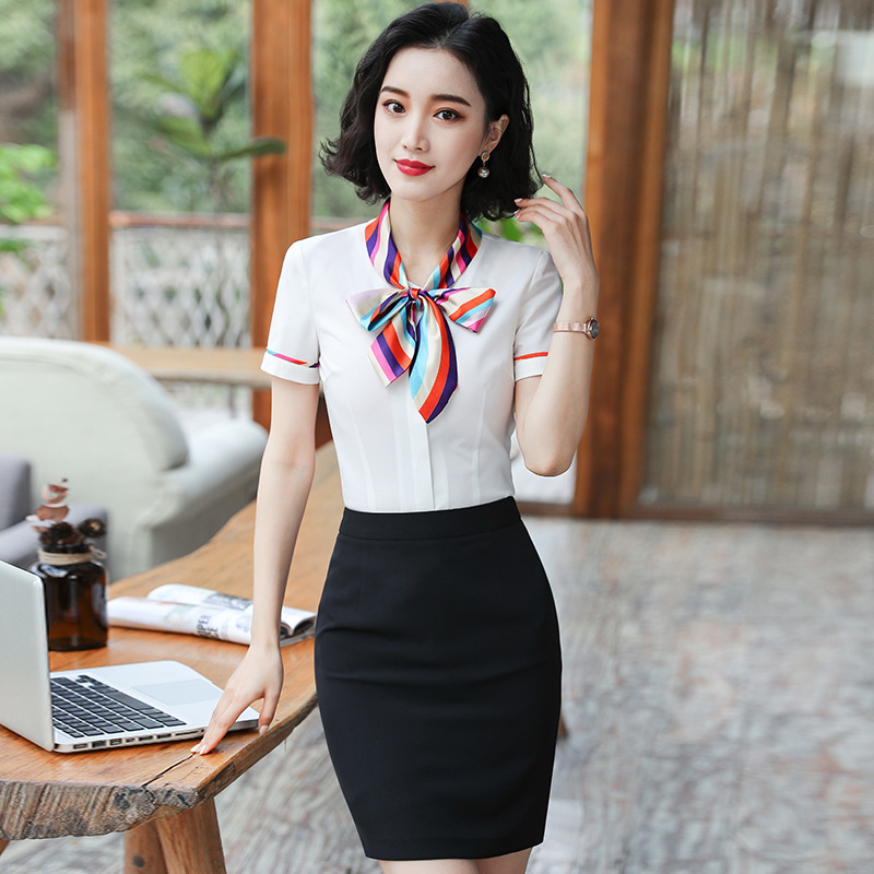 Hotel Front Desk Cashier Workwear Beauty Salon Shirt Work Clothes Short-sleeved Female Temperament Professional Wear Western Style OL Shirt
