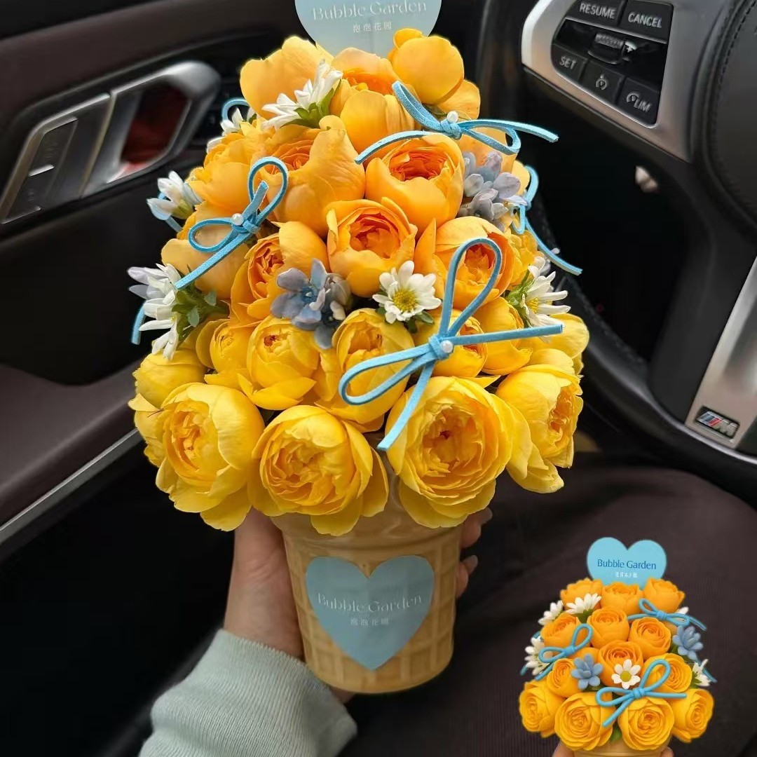 Corazón encantador de cerámica taza de helado diy textura de verano encantador ramo taza de helado