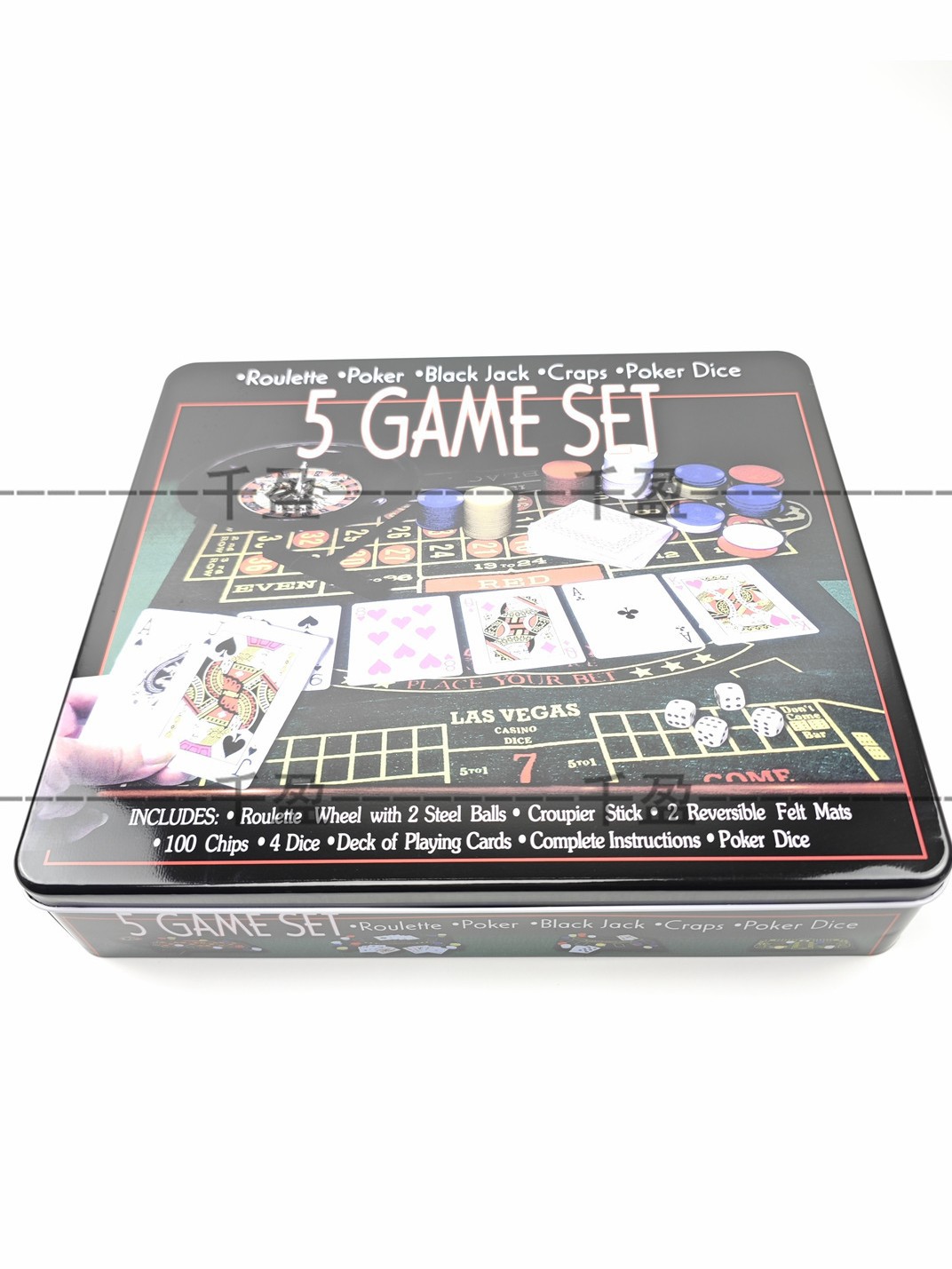 5 - en - 1 caja de hojalata chips set chips ruleta poker 100 chips 4 dados 2 manteles de mesa