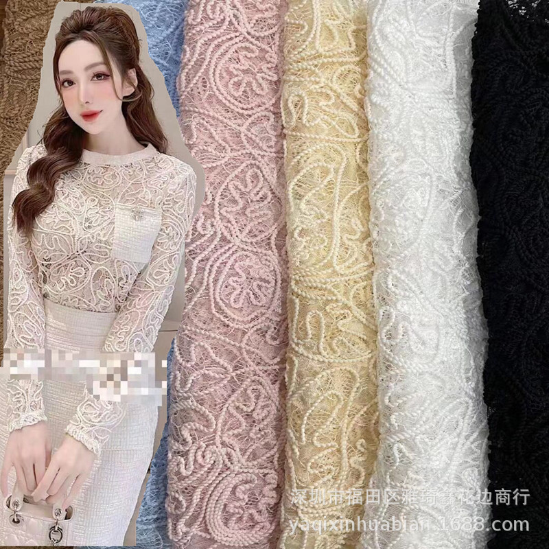 2022绣花面料盘带绣花布料小玫瑰花刺绣面料服饰花边蕾丝面料