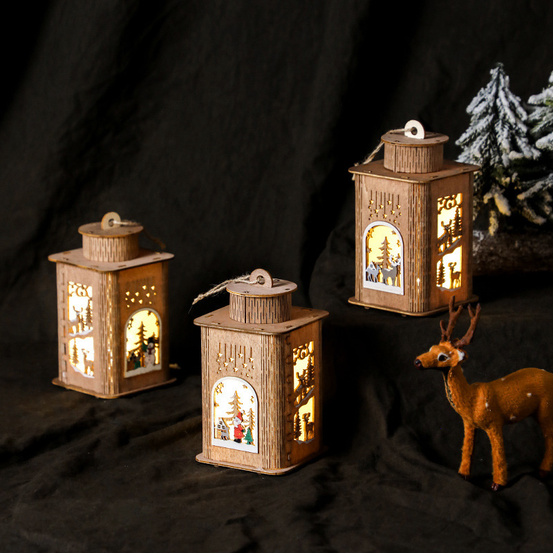 Wooden Christmas lighted house candlesti...