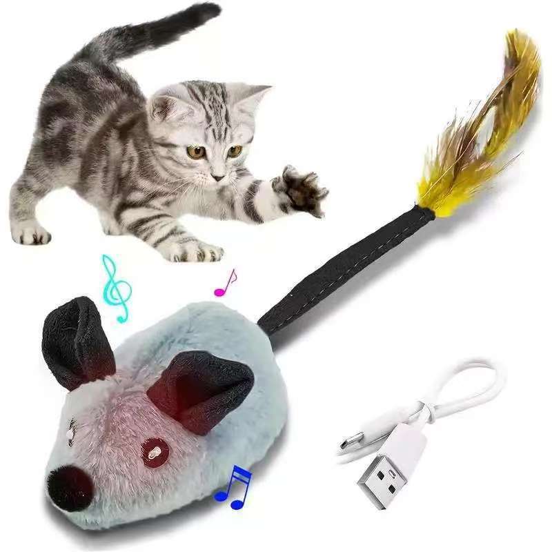 인덕션 그레이 쥐(싱글 테일 장식 + 벨) + USB 충전 케이블