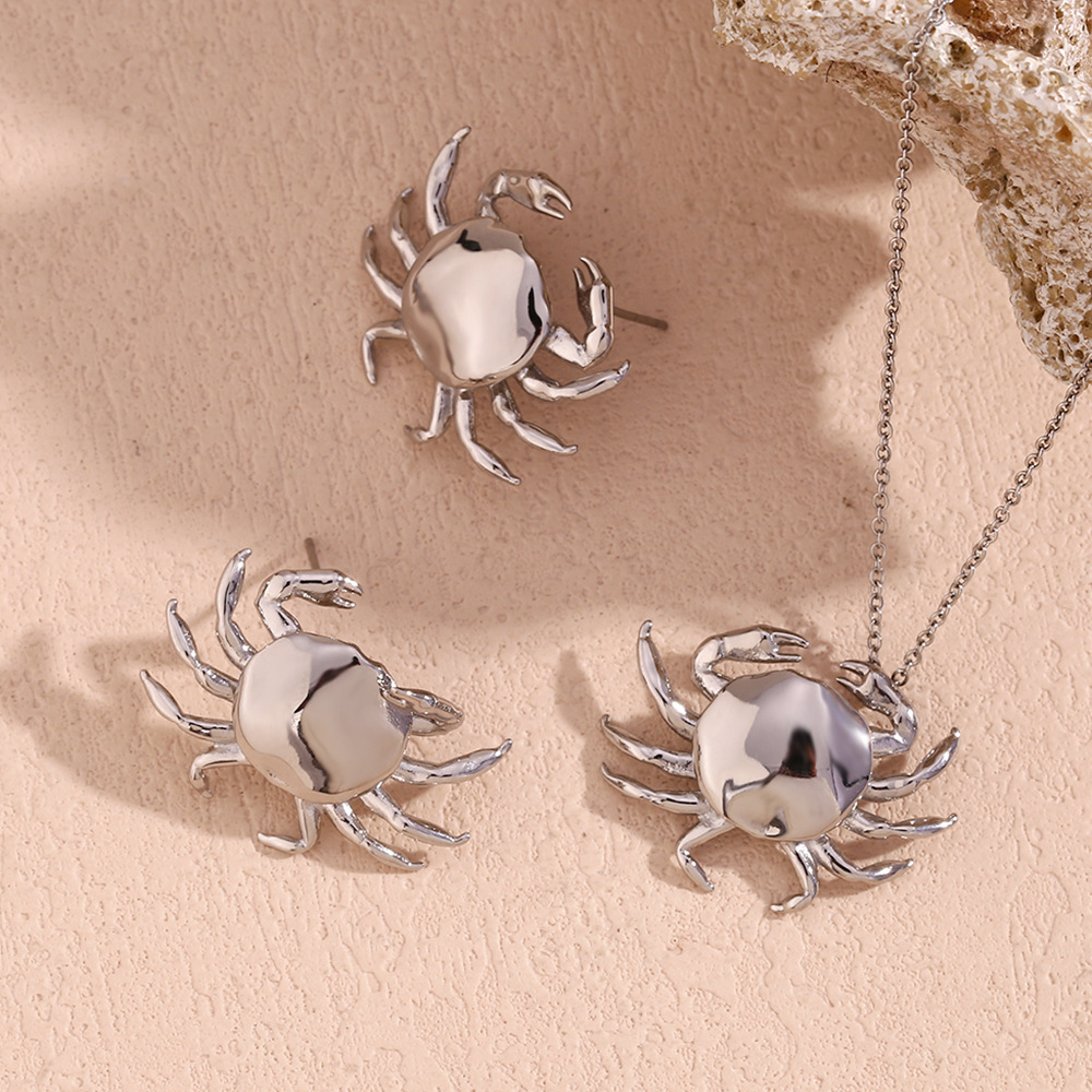 12g Weight Jewelry Set Classification Earrings + Necklace Quantity Holiday, Travel, Daily Occasion 316L Stainless Steel Material Crab Pattern Women's Gender Elegant, Lady, Streetwear Style Waterproof Non Tarnish, Surgical Steel, Plating Craft 316L Stainless Steel Crab Waterproof Non Tarnish Surgical Steel Elegant Lady Streetwear Jewelry Set For Women's 4