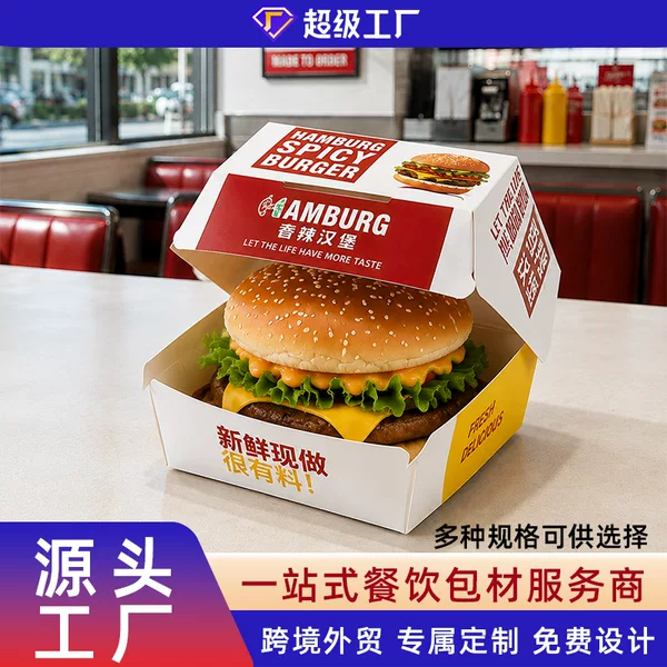 Disposable hamburger paper boxes, fast food packaging boxes, hamburger packaging boxes, customizable with logo printing
