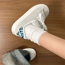 秋季灰蓝翻毛皮豹纹面包鞋女ins国潮复古大舌头板鞋运动休闲鞋子