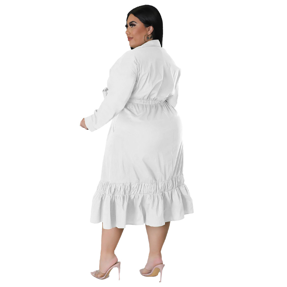 ChicShe N7679 2022 Solid Color Tie Bow Shirt Sleeve Loose Casual Ruffle Plus Size Dress_voghion.com