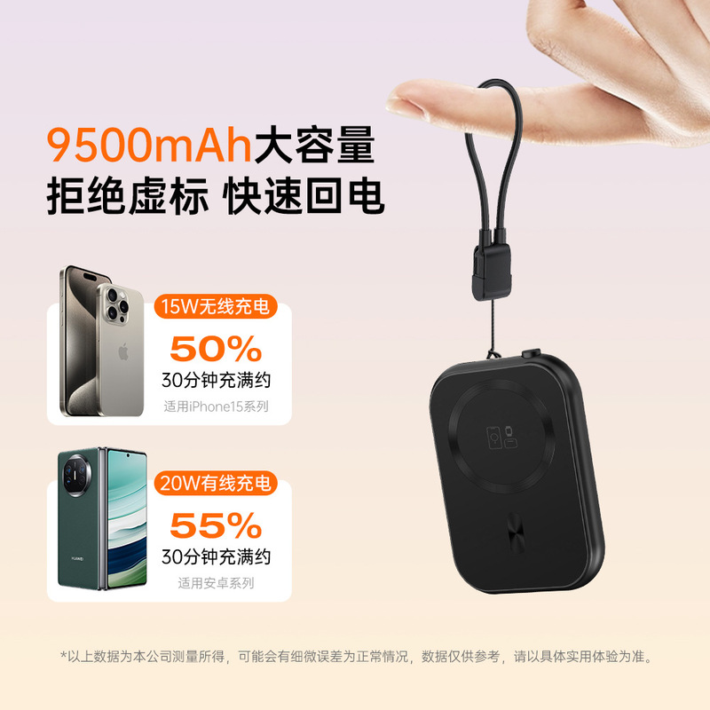 新型ミニモバイルバッテリー10000mA 3in1磁気充電器、ストラップ付き、ワイヤレス急速充電、メーカー直販|undefined