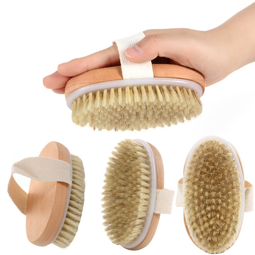 Double-sided massage brush, bullet bristle body bath brush, wooden handle, loofah brush, bamboo and hemp wood bath brush