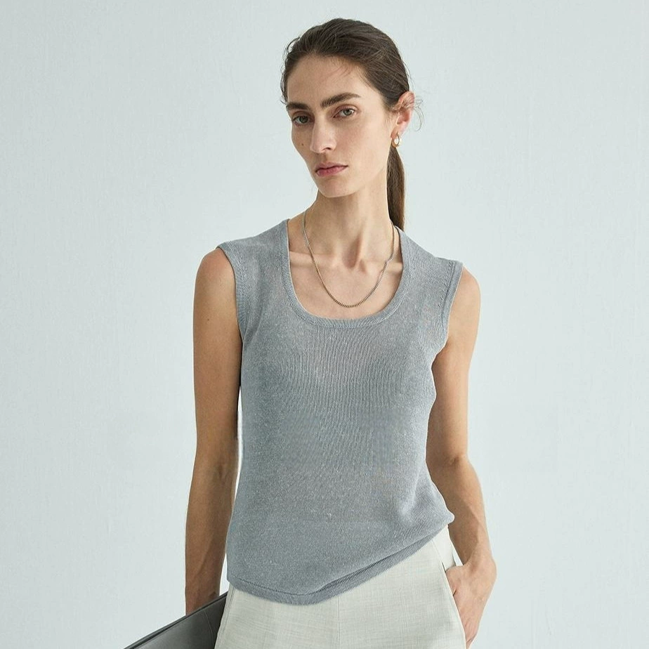 ROW стильный разноцветный японский бумажный трикотажный жилет с U-образным вырезом и прямым углом на плечах