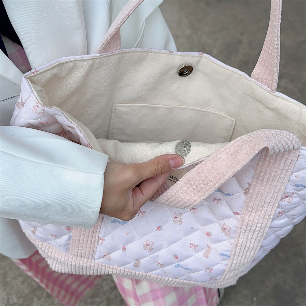310263 Cute Handbag for Women 2023 Mommy Bag, Bento Bag, Large Capacity quilted cotton-padded hand-held Commuter bag undefined