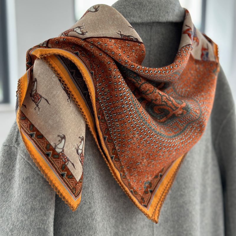 French pony totem orange silk cashmere scarf multi-purpose small square scarf scarf high-end gift mother scarf female