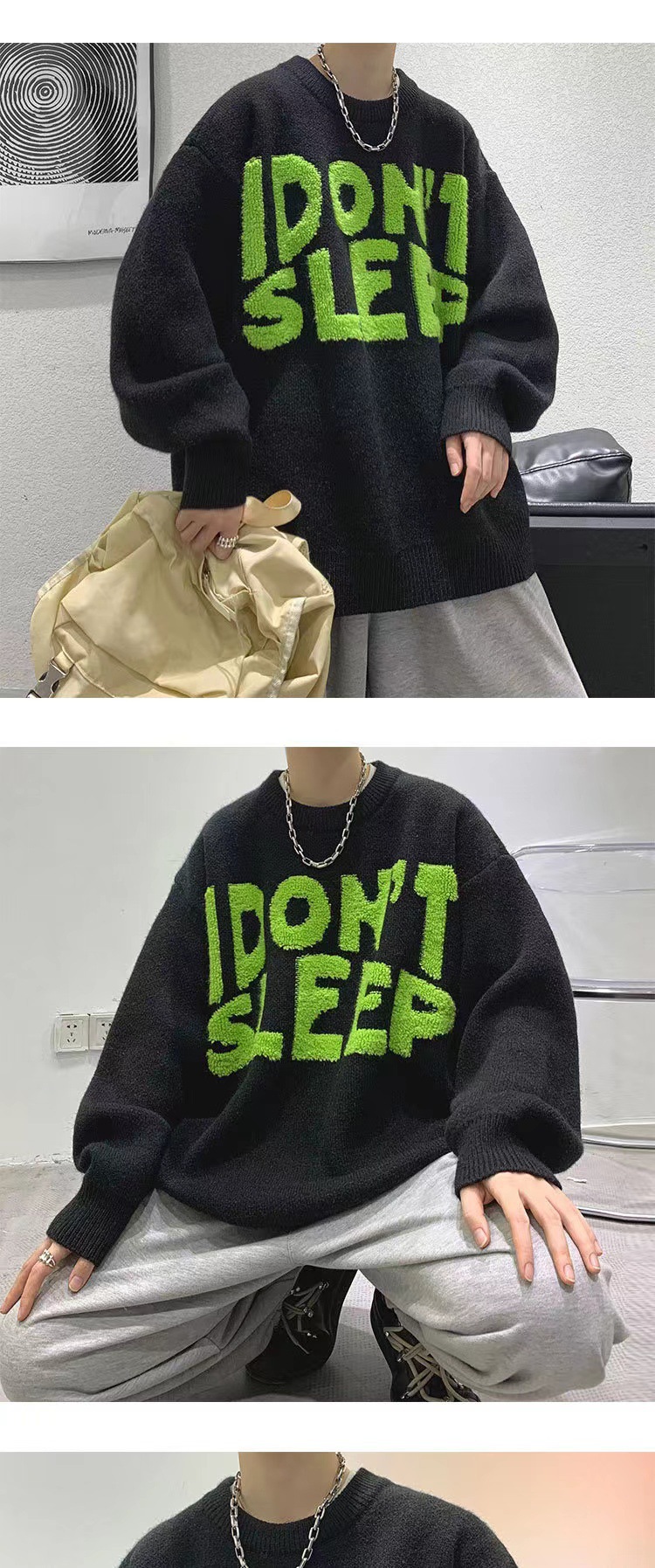 Vintage Oversized Men's Sweater 90s Streetwear Style Pullover_voghion.com