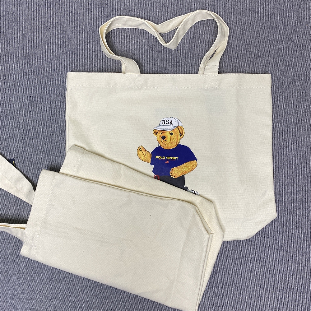 Cross-Mirror Hot-Selling Rl Bear Bag Japanese and Korean Cartoon Pattern Printed Shopping Bag Handbag Shoulder Satchel Canvas Bag